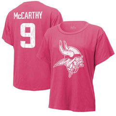 J.J. McCarthy Minnesota Vikings Majestic Threads Women's Name & Number T-Shirt Pink