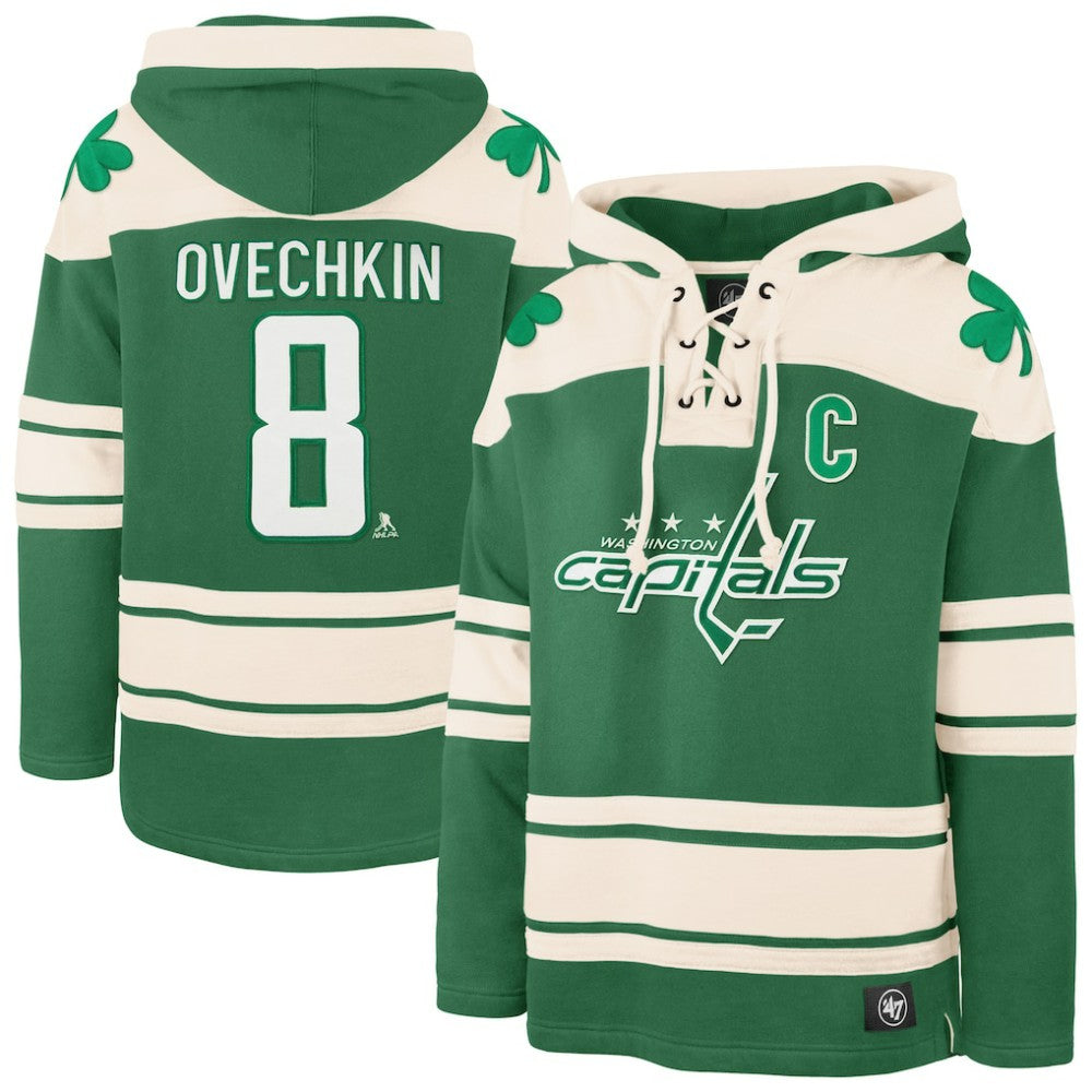 Alexander Ovechkin Washington Capitals '47 St. Patrick's Day Player Name & Number Lacer Pullover Hoodie - Kelly Green - NHL 201837444