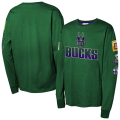 Milwaukee Bucks Youth Hardwood Classics All Over Long Sleeve T-Shirt Hunter Green | Mitchell & Ness