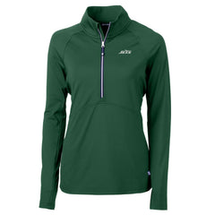 New York Jets Cutter & Buck Women's Primary Logo DryTec Adapt Eco Knit Stretch Recycled Raglan Half-Zip Top Hunter Green