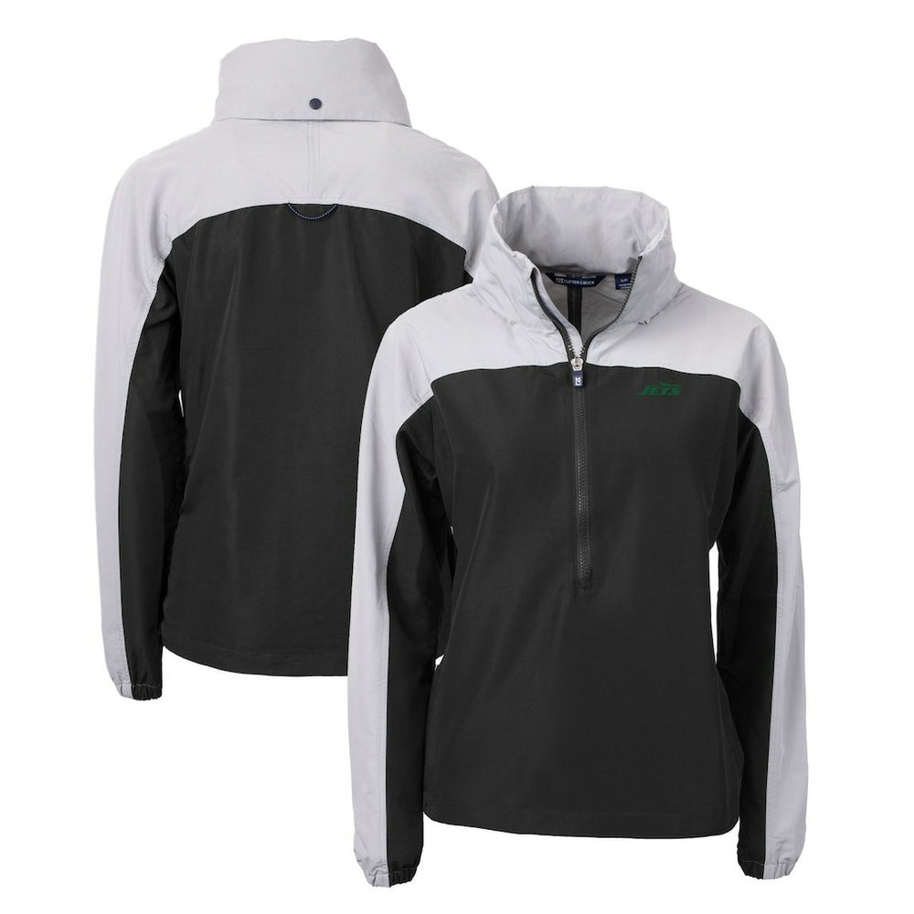New York Jets Cutter & Buck Women's Primary Logo Charter Eco Recycled Half-Zip Hoodie Anorak Jacket Black