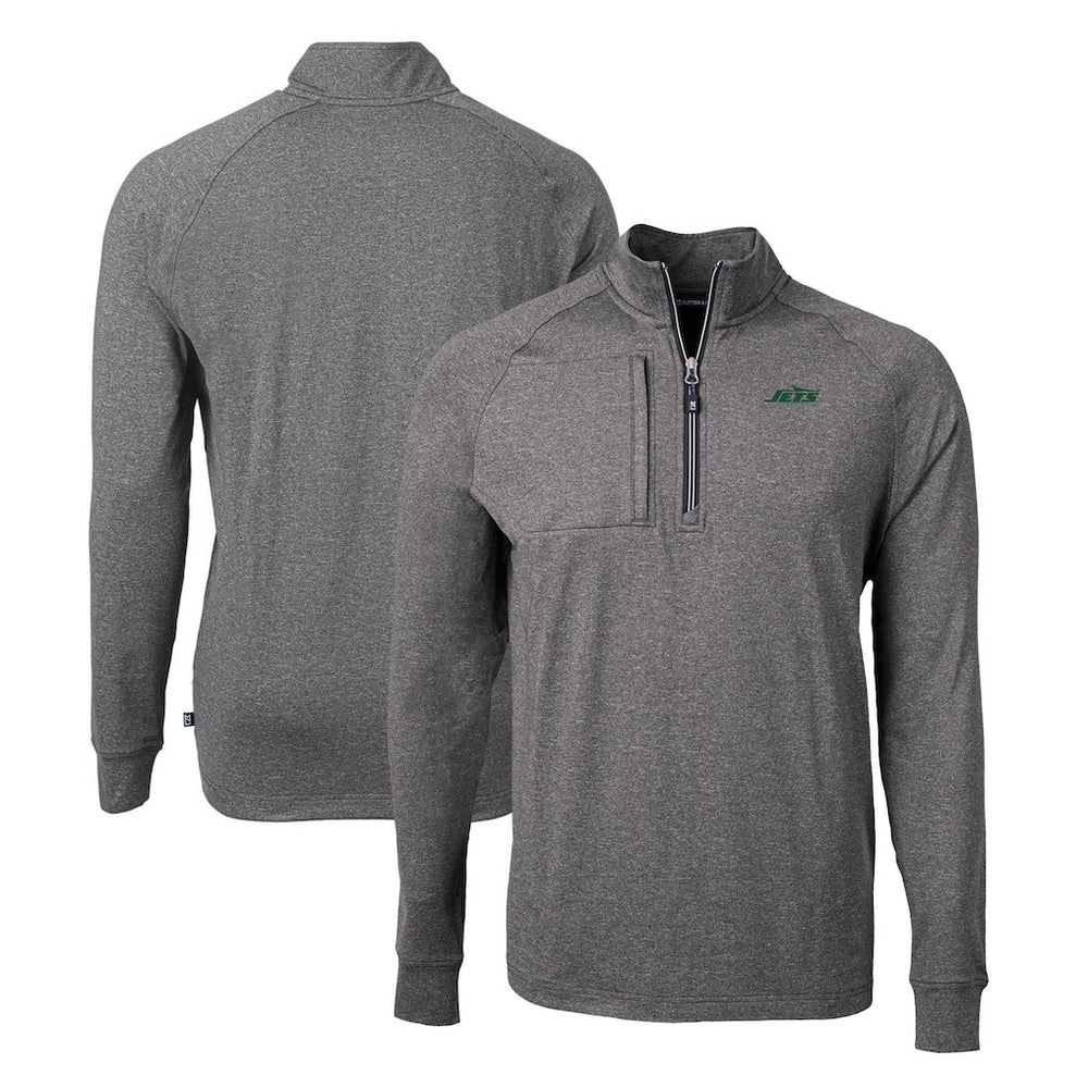New York Jets Cutter & Buck Primary Logo Adapt Eco Knit Quarter-Zip Top Heather Black