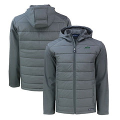 New York Jets Cutter & Buck Big & Tall Primary Logo Evoke Hybrid Eco Softshell Recycled Full-Zip Hoodie Jacket Gray