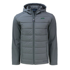 New York Jets Cutter & Buck Big & Tall Primary Logo Evoke Hybrid Eco Softshell Recycled Full-Zip Hoodie Jacket Gray