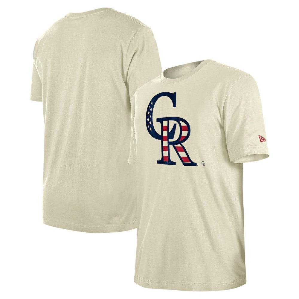 Colorado Rockies New Era Americana Flag Fill T-Shirt - Cream - New Era on Sale
