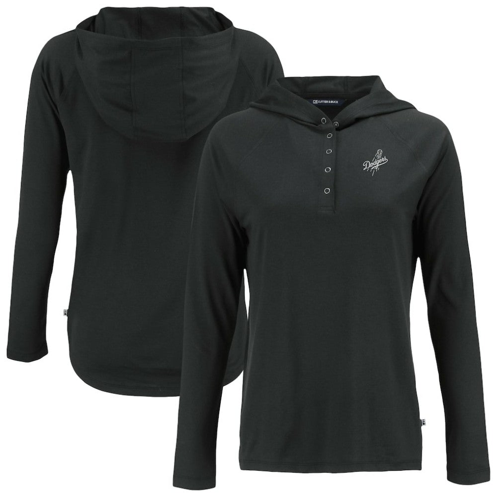 Los Angeles Dodgers Cutter & Buck Women's Coastline Epic Comfort Eco Recycled Raglan Long Sleeve Hoodie T-Shirt - Black - MLB on Sale