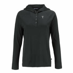 Texas Rangers Cutter & Buck Women's Coastline Epic Comfort Eco Recycled Raglan Long Sleeve Hoodie T-Shirt - Black - MLB Discount