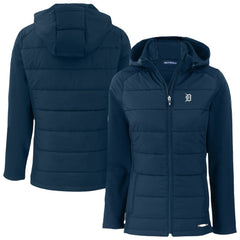 Detroit Tigers Cutter & Buck Women's Evoke Hybrid Eco Softshell Recycled Full-Zip Hooded Jacket - Navy - MLB on Sale