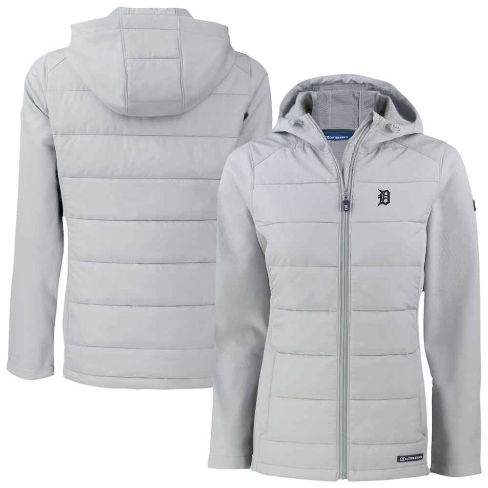 Detroit Tigers Cutter & Buck Women's Evoke Hybrid Eco Softshell Recycled Full-Zip Hooded Jacket - Gray - MLB Online