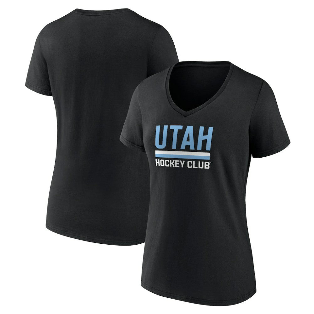 Utah Mammoth Fanatics Women's Secondary Logo V-Neck T-Shirt - Black - NHL 201875557