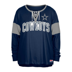 Dallas Cowboys New Era Women's Plus Size Lace-Up Notch Neck Long Sleeve T-Shirt Navy
