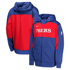 Philadelphia 76ers Youth Authentic On-Court Showtime Performance Full-Zip Hoodie Royal/Red | Nike outlet