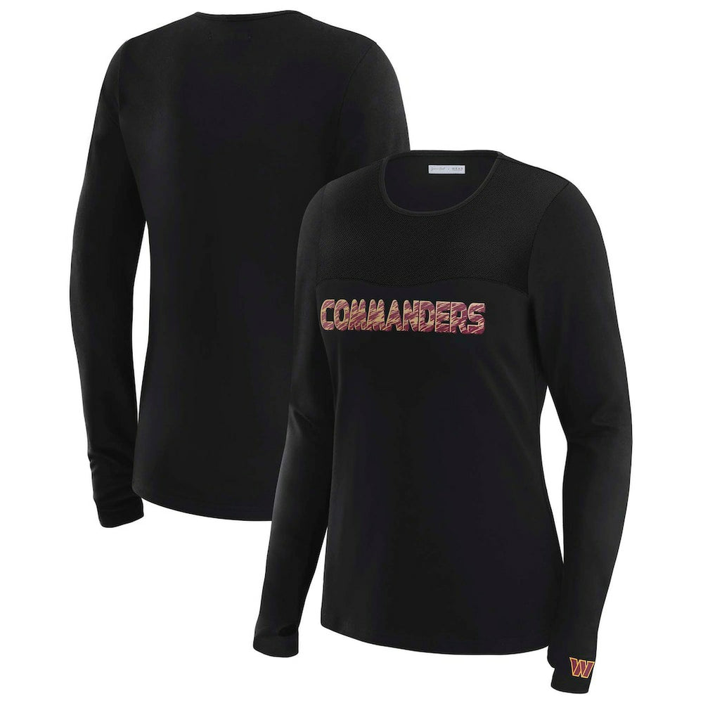 Washington Commanders WEAR by Erin Andrews x Gracie Hunt Women's Mesh Panel Long Sleeve T-Shirt Black
