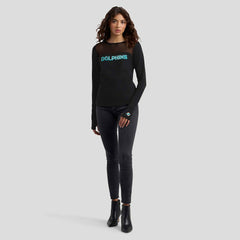 Miami Dolphins WEAR by Erin Andrews x Gracie Hunt Women's Mesh Panel Long Sleeve T-Shirt Black