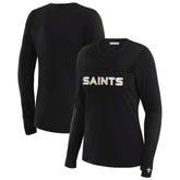 New Orleans Saints WEAR by Erin Andrews x Gracie Hunt Women's Mesh Panel Long Sleeve T-Shirt Black