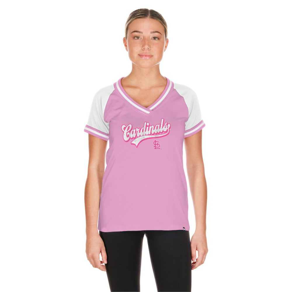 St. Louis Cardinals New Era Women's Gameday V-Neck T-Shirt - Light Pink - New Era Lifestyle