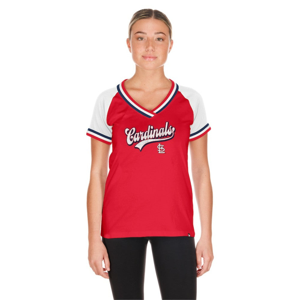 St. Louis Cardinals New Era Women's Gameday Raglan V-Neck T-Shirt - Red - New Era Sale