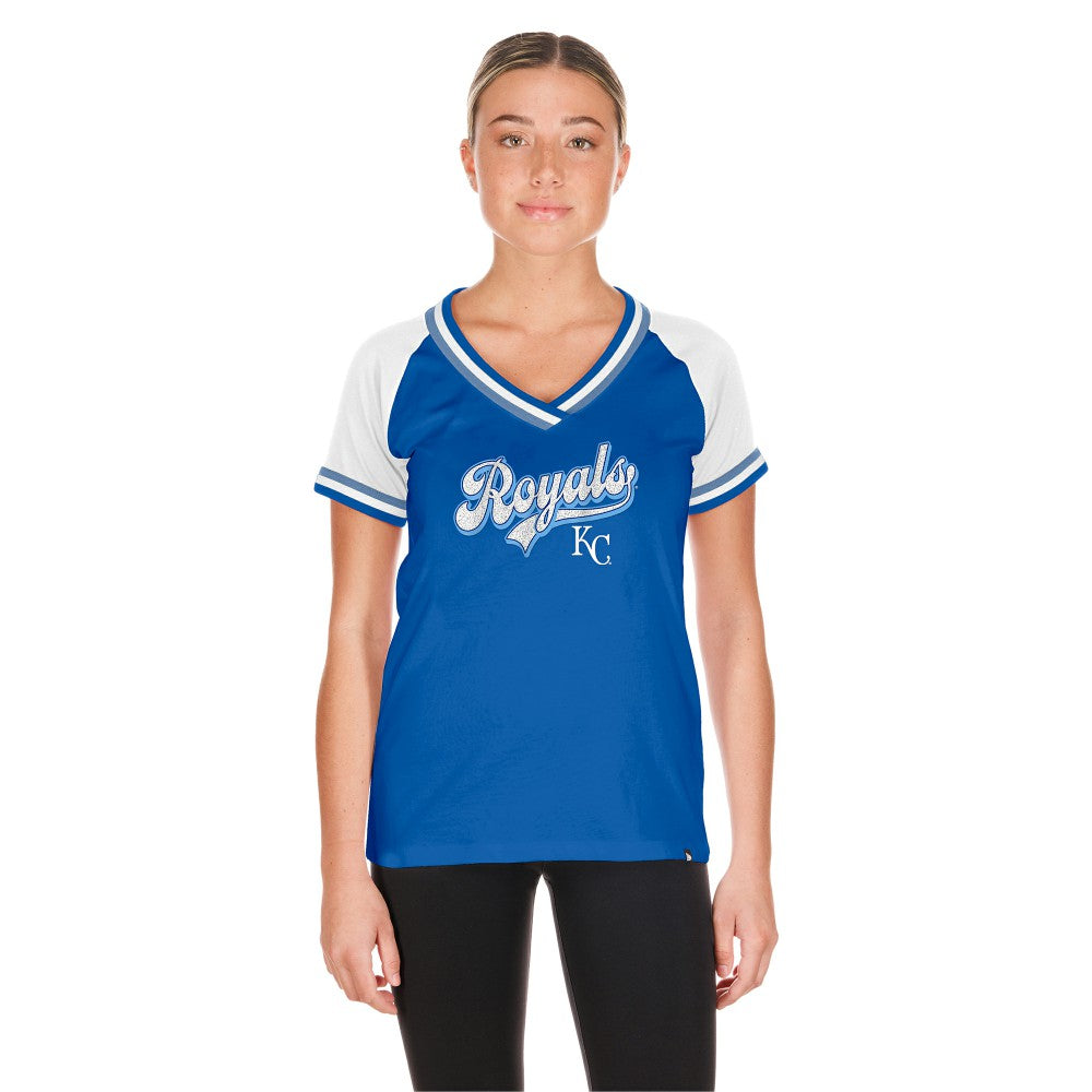 Kansas City Royals New Era Women's Gameday Raglan V-Neck T-Shirt - Royal - New Era Lifestyle