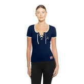 Atlanta Braves New Era Women's Throwback Lace Up T-Shirt - Navy - New Era Discount