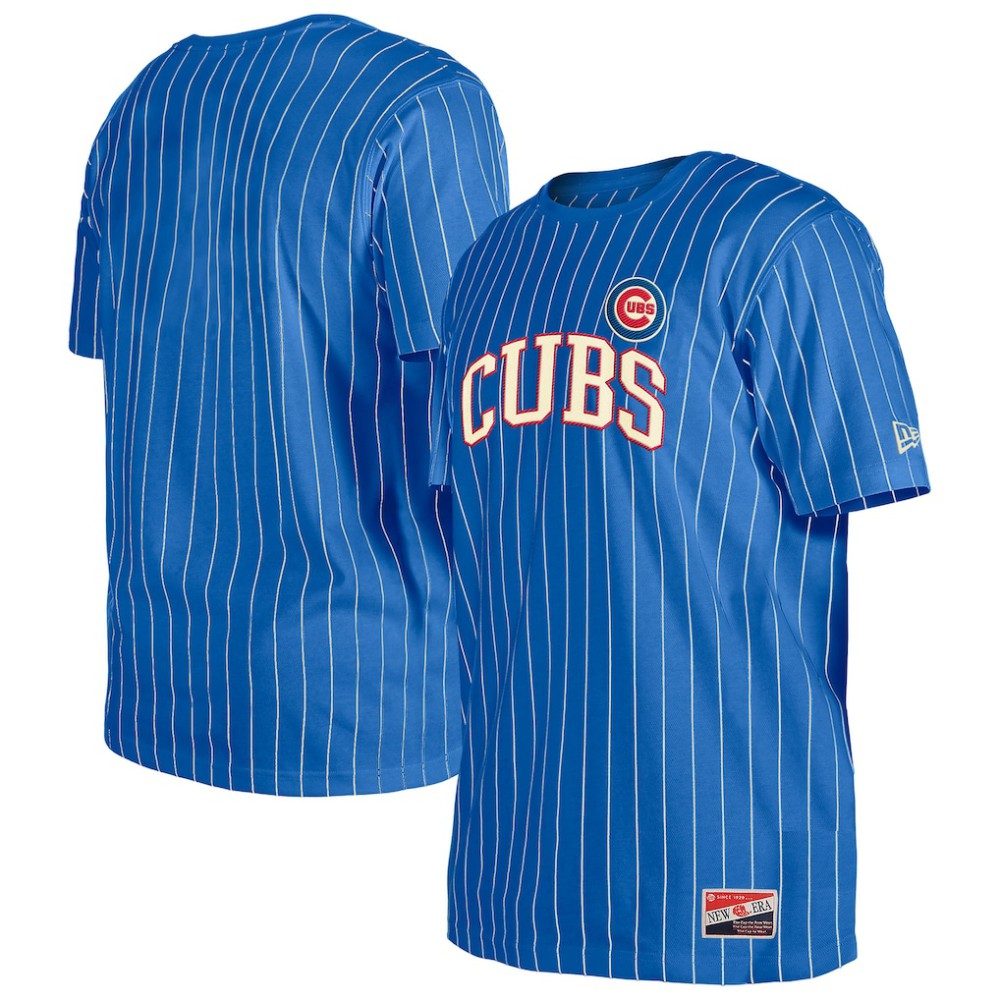 Chicago Cubs New Era Throwback Pinstripe T-Shirt - Royal - New Era Sale