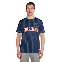 Cleveland Guardians New Era Throwback Pinstripe T-Shirt - Navy - New Era Lifestyle