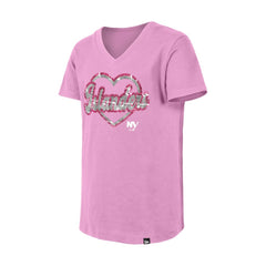 New York Islanders New Era Girl's Youth Flip Sequin V-Neck T-Shirt - Pink - NHL 201889028
