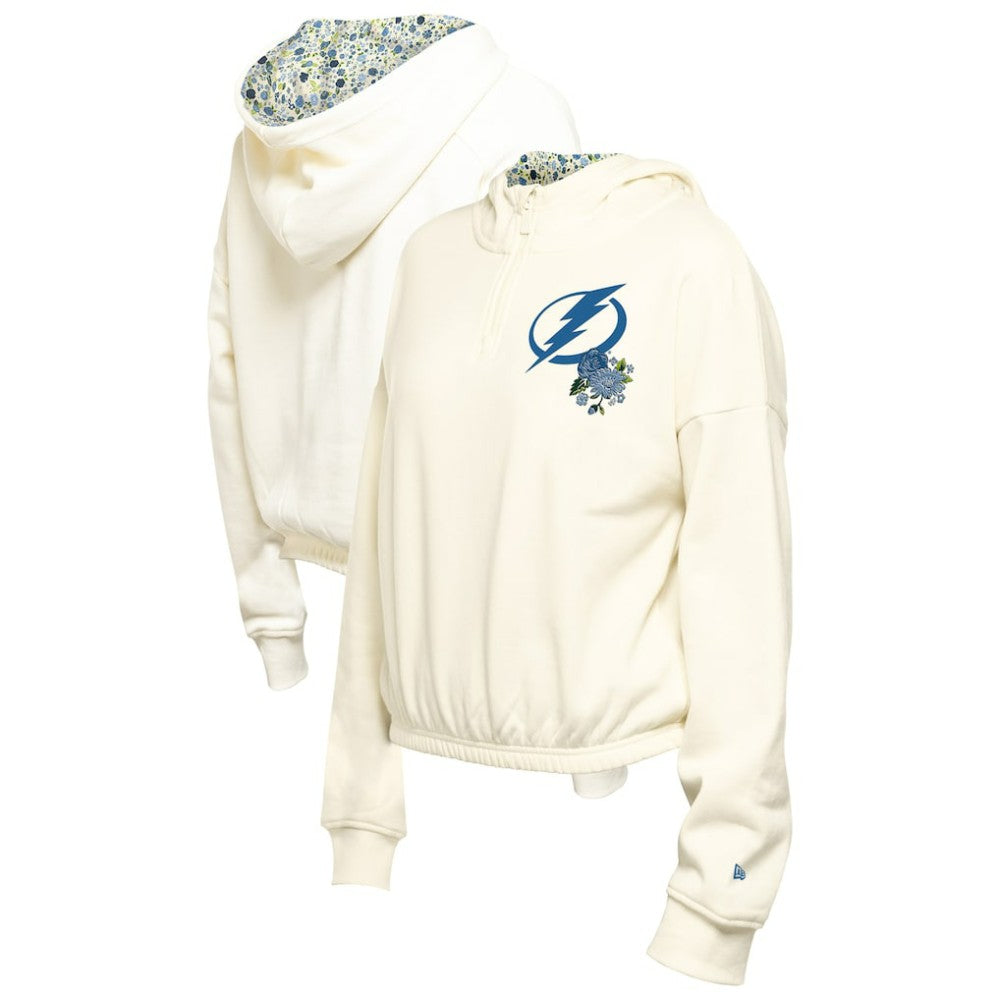 Tampa Bay Lightning New Era Women's Glam Game Quarter-Zip Cropped Floral Hoodie Pullover - Cream - NHL 201889096
