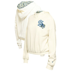 Seattle Kraken New Era Women's Glam Game Quarter-Zip Cropped Floral Hoodie Pullover - Cream - NHL 201889102