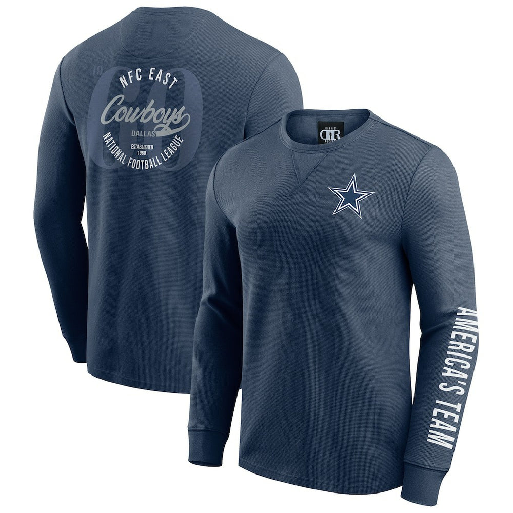 Fanatics Dallas Cowboys Darius Rucker Collection Washed Waffle-Knit Long Sleeve T-Shirt Navy