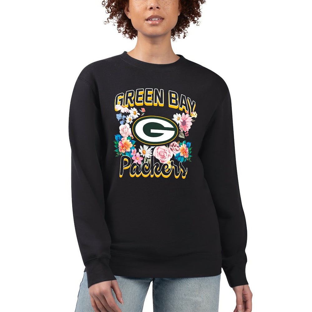 Green Bay Packers G-III 4Her by Carl Banks Women's Flower Logo Graphic Fleece Pullover Sweatshirt Black