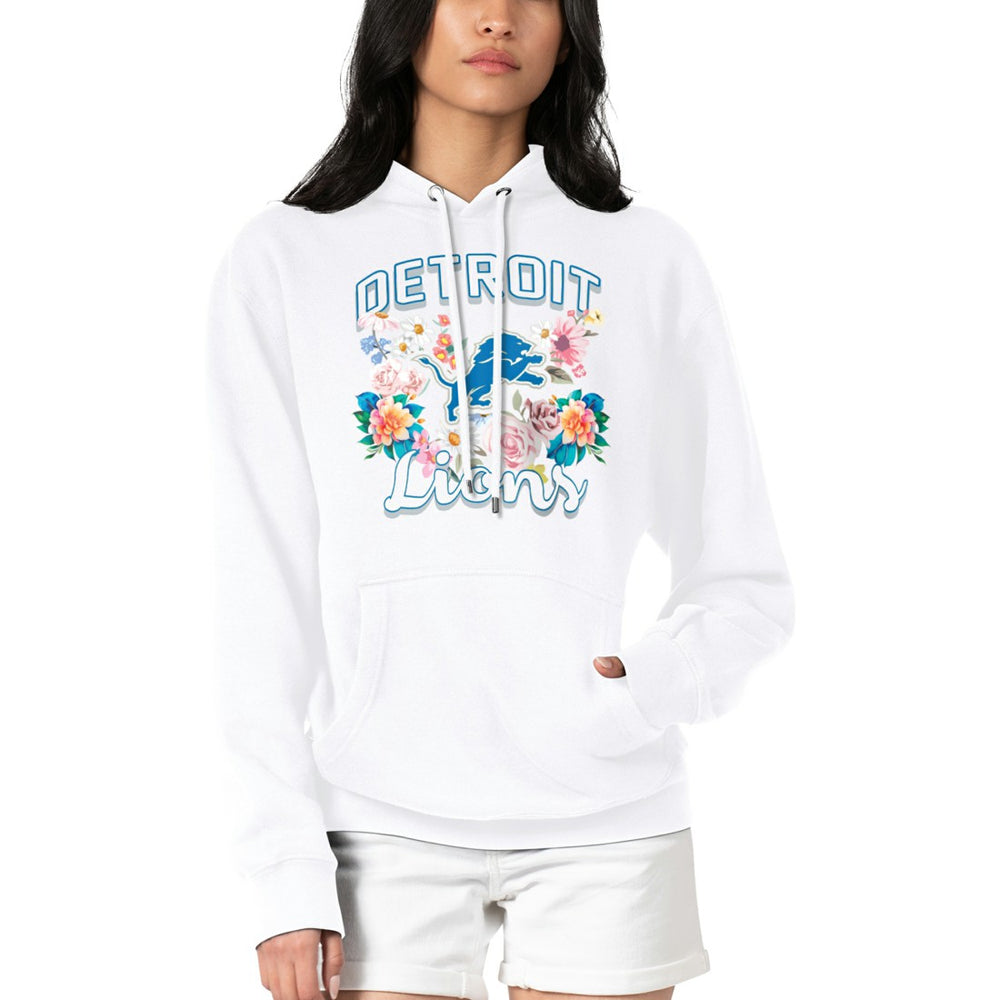 Detroit Lions G-III 4Her by Carl Banks Women's Flowers Team Logo Graphic Fleece Pullover Hoodie White