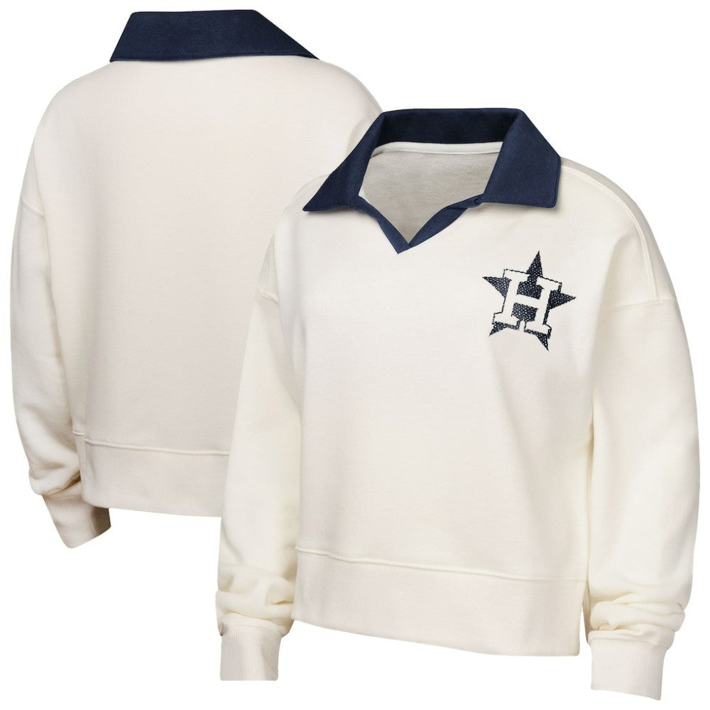 Houston Astros Girls Youth Ballpark Hit Collared V-Neck Pullover Sweatshirt - White - MLB Lifestyle