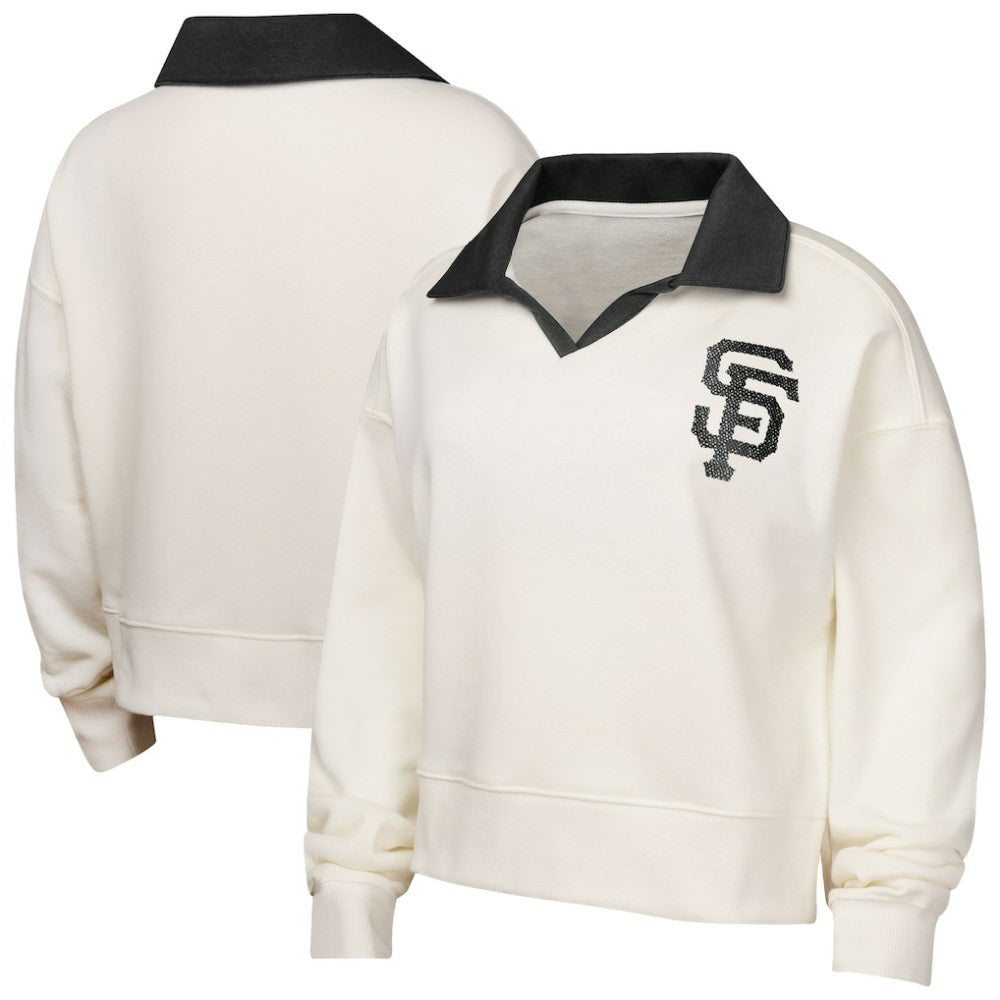 San Francisco Giants Girls Youth Ballpark Hit Collared V-Neck Pullover Sweatshirt - White - MLB Lifestyle
