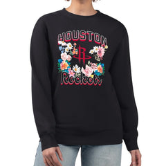 Houston Rockets G-III 4Her by Carl Banks Women's Flowers Team Logo Graphic Fleece Crewneck Pullover Sweatshirt Black