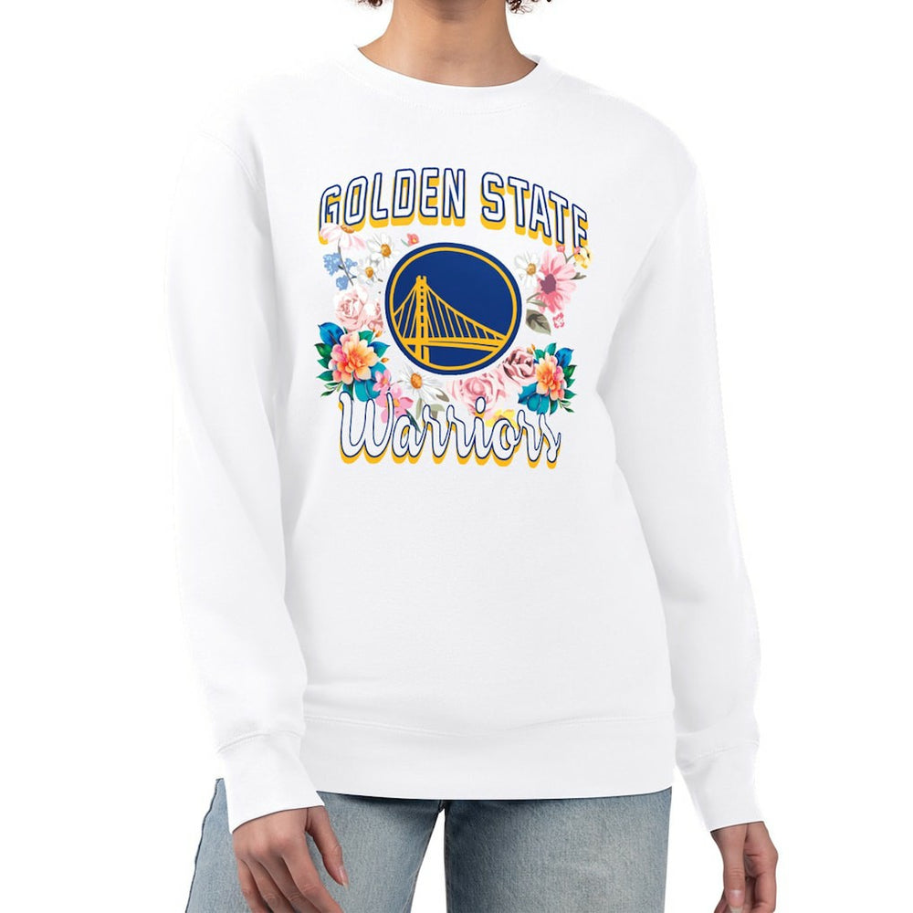 Golden State Warriors G-III 4Her by Carl Banks Women's Flowers Team Logo Graphic Fleece Crewneck Pullover Sweatshirt White