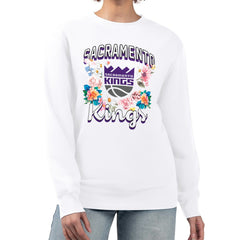 Sacramento Kings G-III 4Her by Carl Banks Women's Flowers Team Logo Graphic Fleece Crewneck Pullover Sweatshirt White
