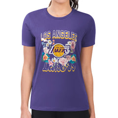 Los Angeles Lakers G-III 4Her by Carl Banks Women's Super-Slim Fit Lightweight Flowers Team Logo Graphic T-Shirt Purple