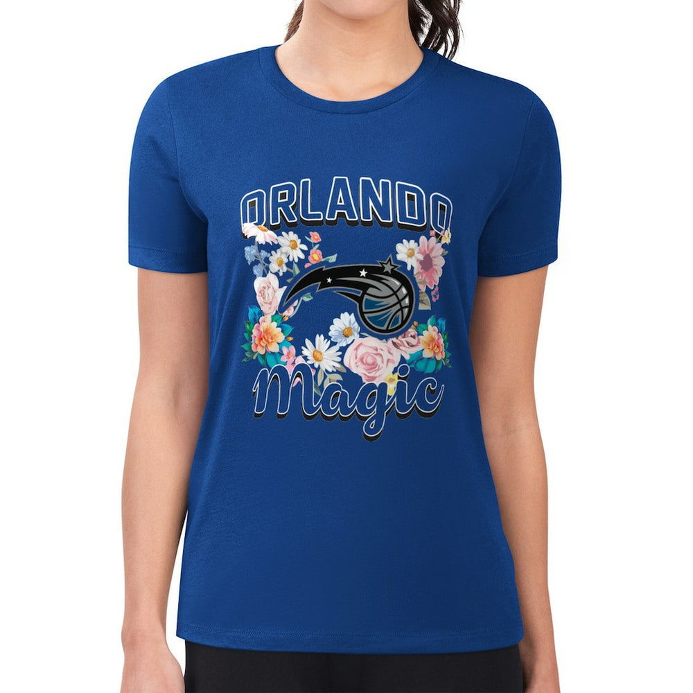 Orlando Magic G-III 4Her by Carl Banks Women's Super-Slim Fit Lightweight Flowers Team Logo Graphic T-Shirt Blue