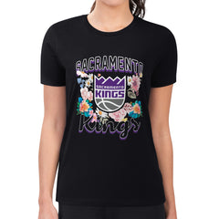 Sacramento Kings G-III 4Her by Carl Banks Women's Super-Slim Fit Lightweight Flowers Team Logo Graphic T-Shirt Black