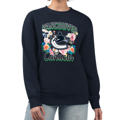 Vancouver Canucks G-III 4Her by Carl Banks Women's Flower Logo Pullover Sweatshirt - Navy - NHL 201906046