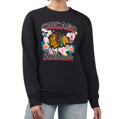 Chicago Blackhawks G-III 4Her by Carl Banks Women's Flower Logo Pullover Sweatshirt - Black - NHL 201906053