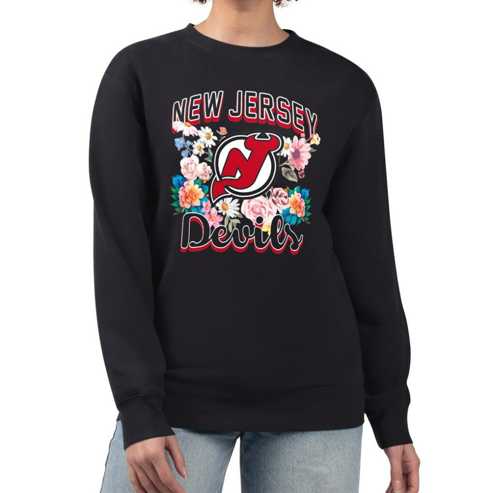 New Jersey Devils G-III 4Her by Carl Banks Women's Flower Logo Pullover Sweatshirt - Black - NHL 201906061