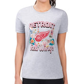 Detroit Red Wings G-III 4Her by Carl Banks Women's Super-Slim Fit Lightweight Flower Logo T-Shirt - Heather Gray - NHL 201906217