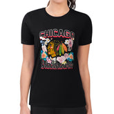 Chicago Blackhawks G-III 4Her by Carl Banks Women's Super-Slim Fit Lightweight Flower Logo T-Shirt - Black - NHL 201906224