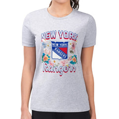 New York Rangers G-III 4Her by Carl Banks Women's Super-Slim Fit Lightweight Flower Logo T-Shirt - Heather Gray - NHL 201906237