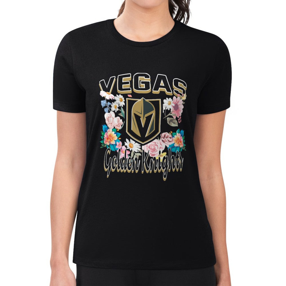 Vegas Golden Knights G-III 4Her by Carl Banks Women's Super-Slim Fit Lightweight Flower Logo T-Shirt - Black - NHL 201906242
