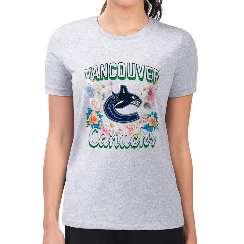 Vancouver Canucks G-III 4Her by Carl Banks Women's Super-Slim Fit Lightweight Flower Logo T-Shirt - Heather Gray - NHL 201906253