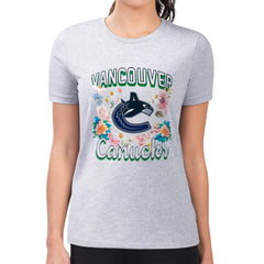 Vancouver Canucks G-III 4Her by Carl Banks Women's Super-Slim Fit Lightweight Flower Logo T-Shirt - Heather Gray - NHL 201906253