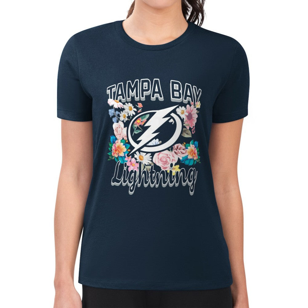 Tampa Bay Lightning G-III 4Her by Carl Banks Women's Super-Slim Fit Lightweight Flower Logo T-Shirt - Navy - NHL 201906261