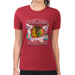 Chicago Blackhawks G-III 4Her by Carl Banks Women's Super-Slim Fit Lightweight Flower Logo T-Shirt - Red - NHL 201906271